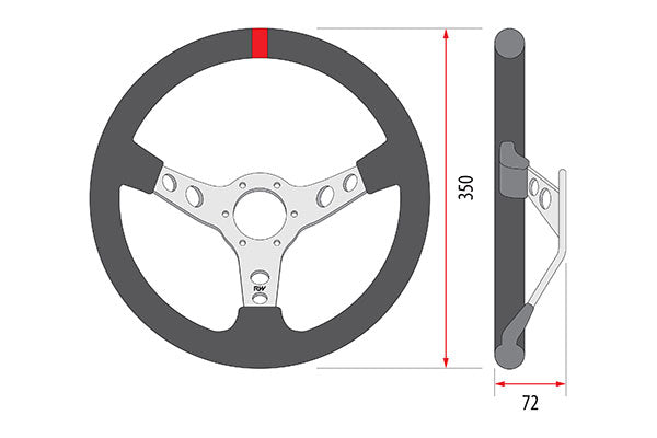 350mm Leather Steering Wheel Dished With Red Stitching