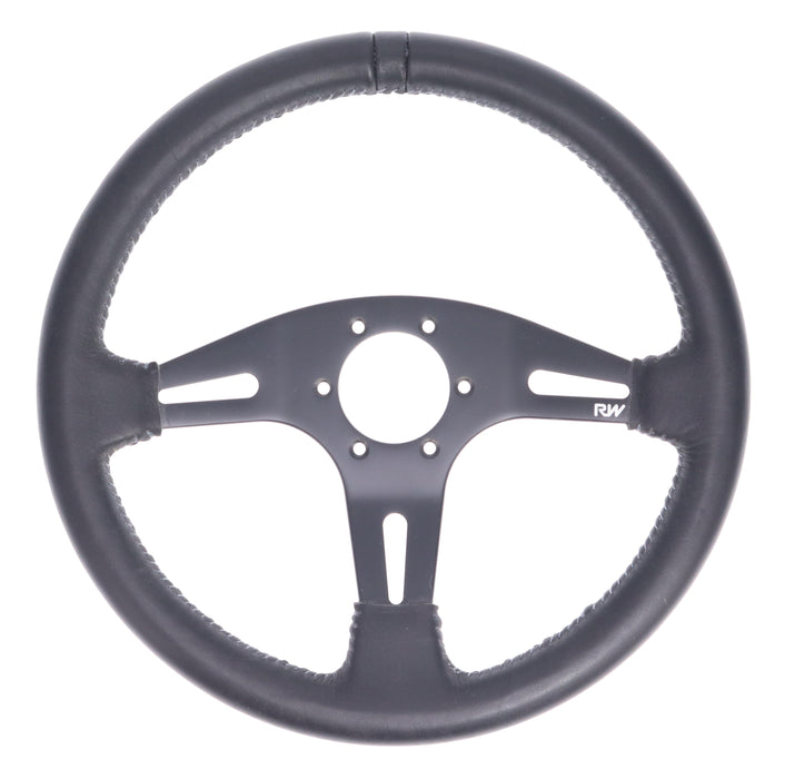 350mm Leather Steering Wheel Flat With Grey Stitching