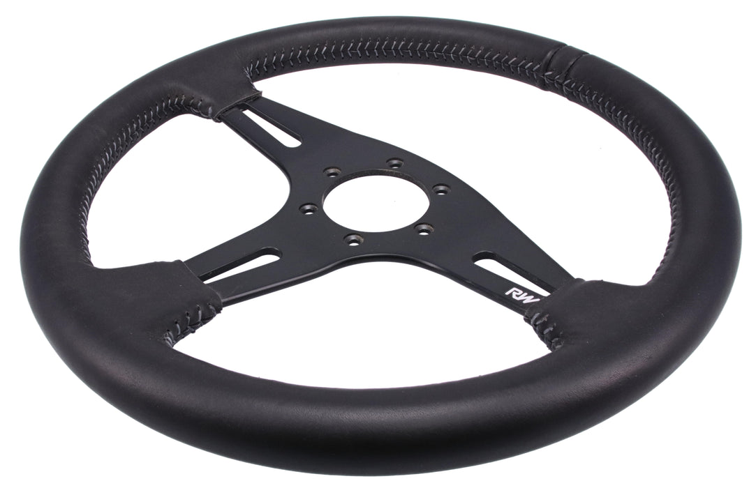350mm Leather Steering Wheel Flat With Grey Stitching