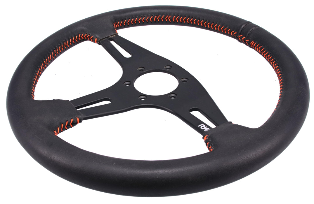 350mm Leather Steering Wheel Flat With Orange Stitching