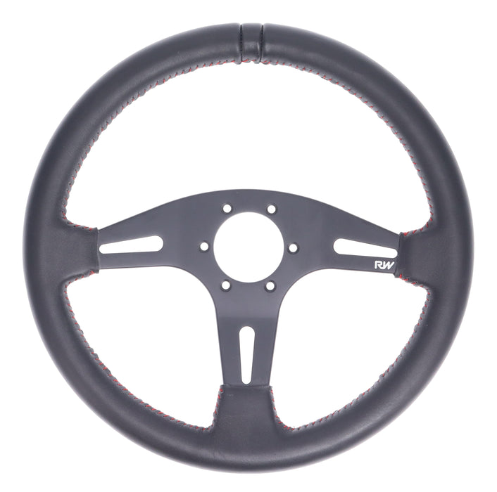 350mm Leather Steering Wheel Flat With Red Stitching