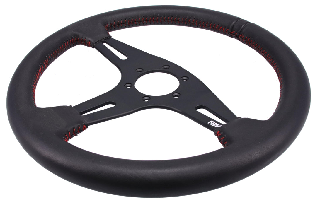 350mm Leather Steering Wheel Flat With Red Stitching
