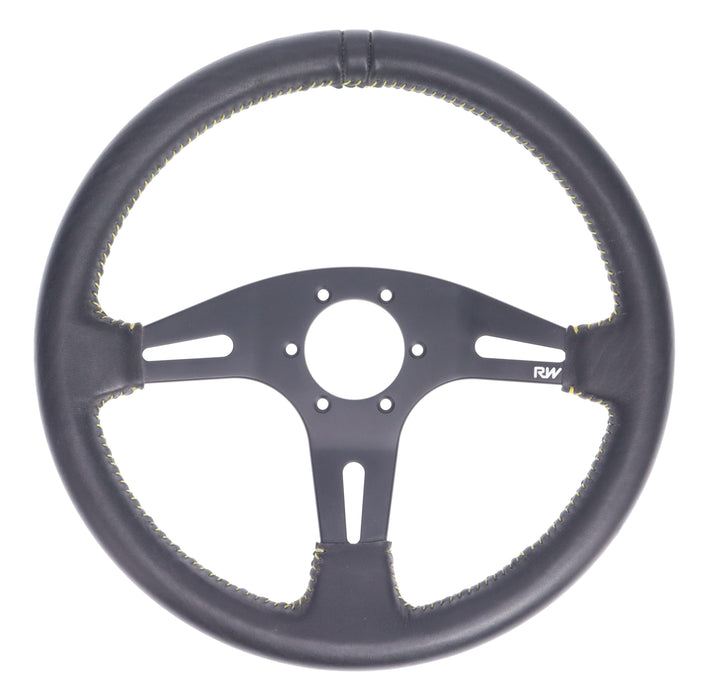 350mm Leather Steering Wheel Flat With Yellow Stitching