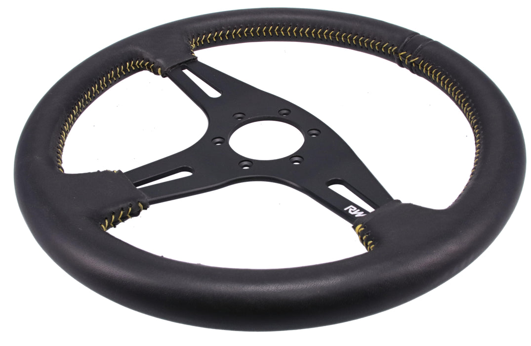 350mm Leather Steering Wheel Flat With Yellow Stitching