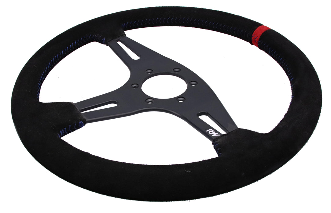 350mm Suede Steering Wheel Flat With Blue Stitching