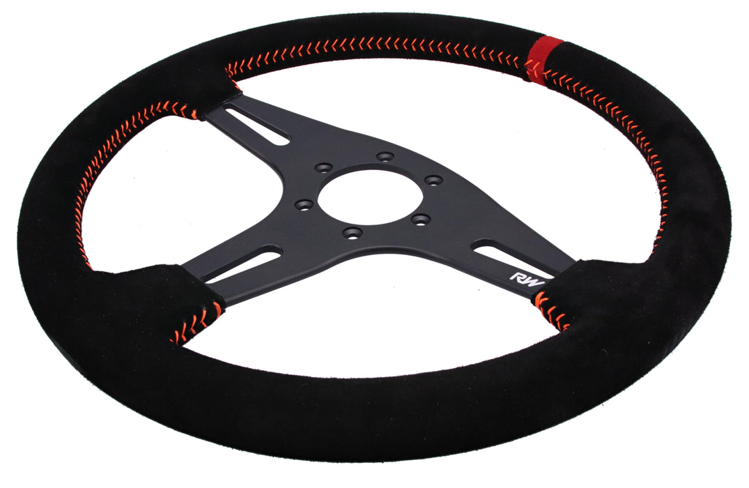 350mm Suede Steering Wheel Flat With Orange Stitching