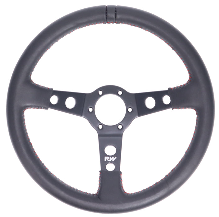 350mm Leather Steering Wheel Dished With Red Stitching