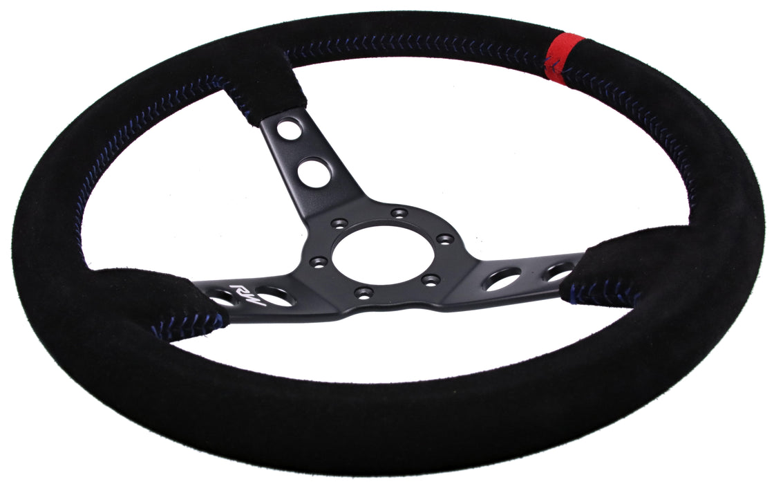 350mm Suede Steering Wheel Dished With Blue Stitching
