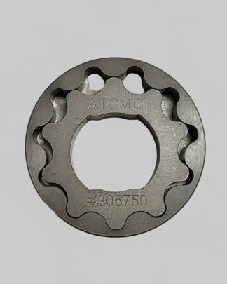 steel oil pump gears with a white background