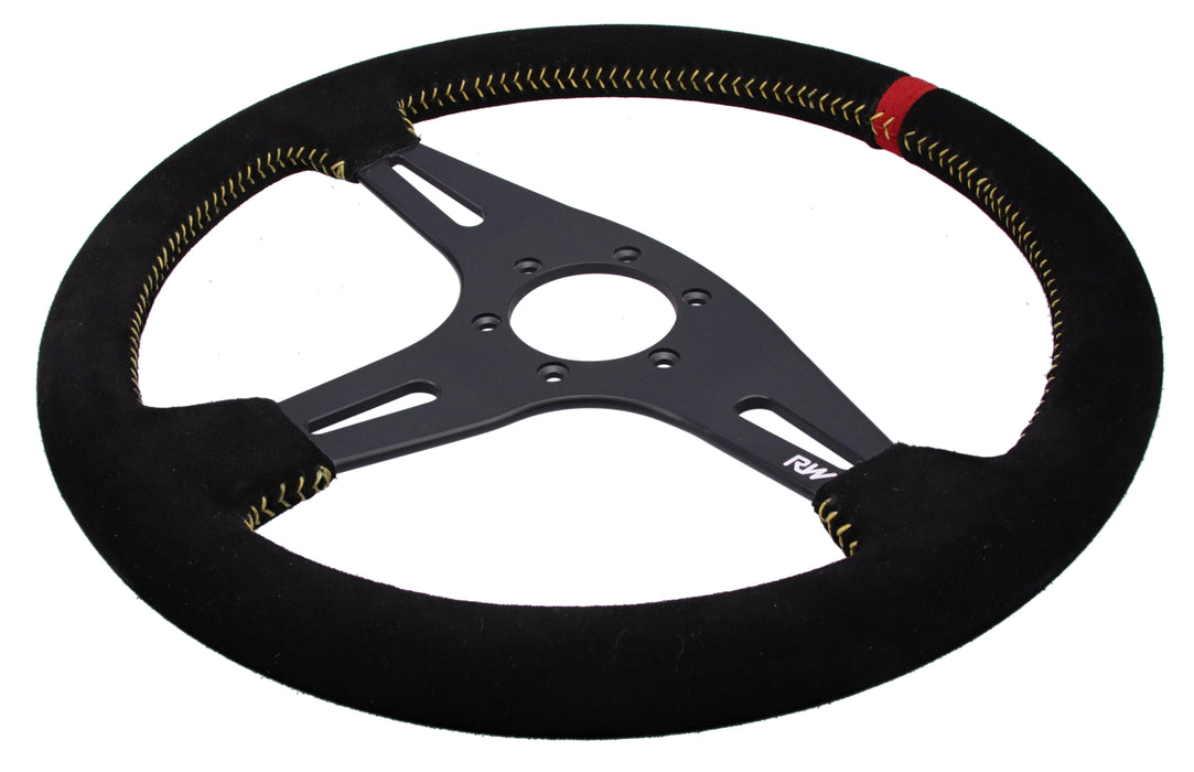 350mm Suede Steering Wheel Flat With Yellow Stitching