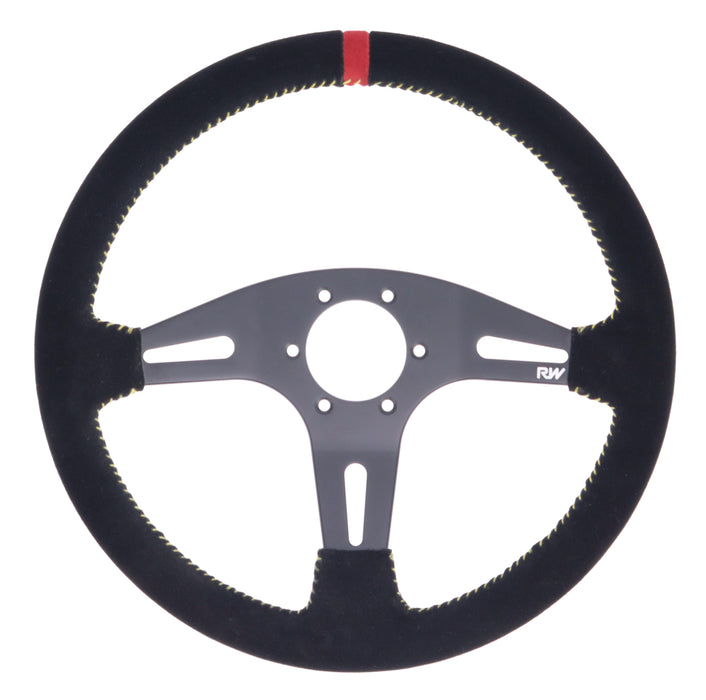 350mm Suede Steering Wheel Flat With Yellow Stitching