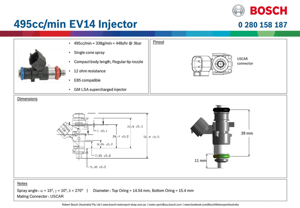 Bosch 495cc Short LSA 14mm Uscar Connector