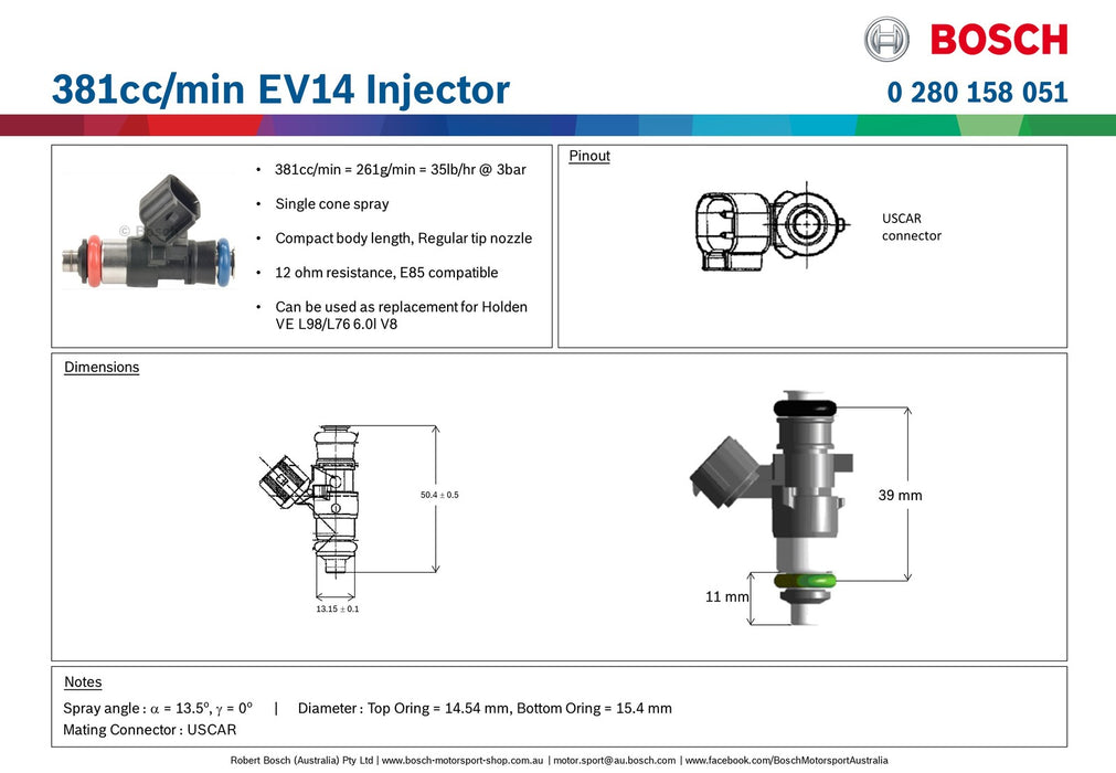 Bosch 381cc Short 14mm Injector (6.0L/6.2L LS Replacement)