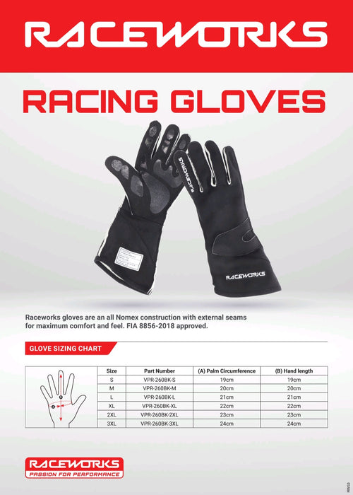 RACEWORKS BLACK GLOVES FIA APPROVED