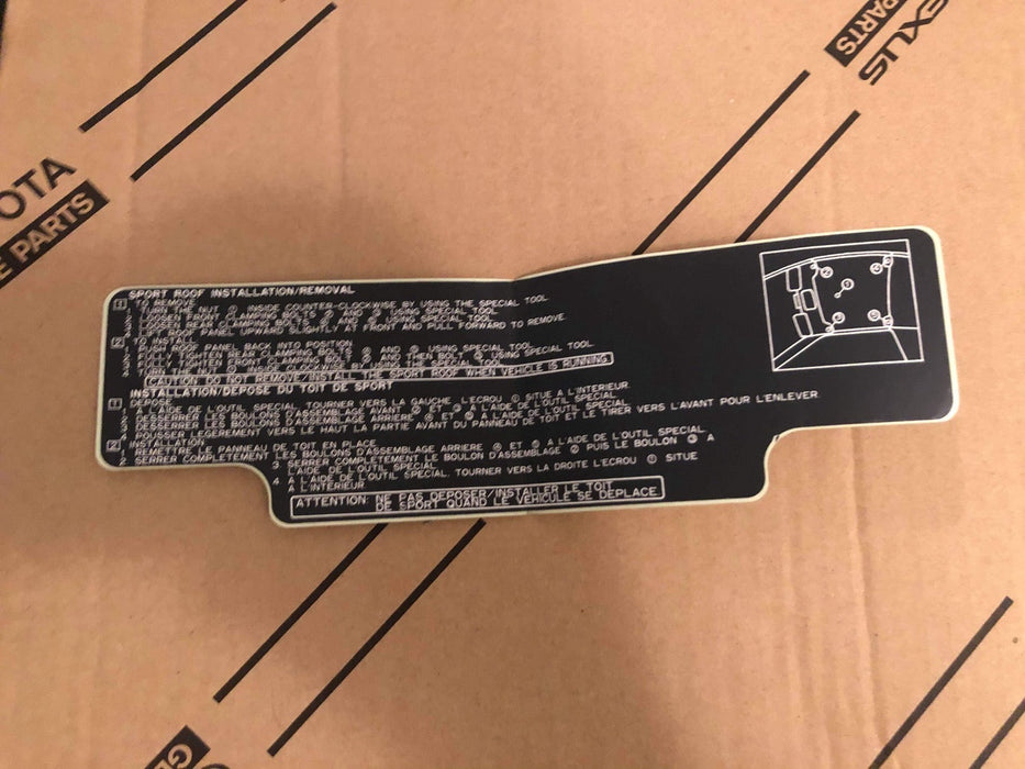 Genuine Toyota JZA80 Supra OEM Roof Removal Label (English Version) - 63299-14050