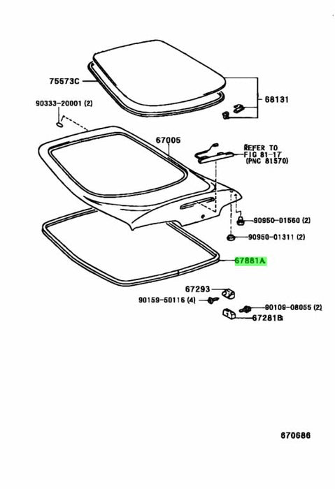 Genuine Toyota JZA80 Supra Rear Hatch Inside Weatherstrip - 67881-14130