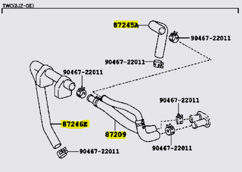 Genuine Toyota JZA80 Supra GE Non-Turbo Heater Hose Set (3 Pieces)