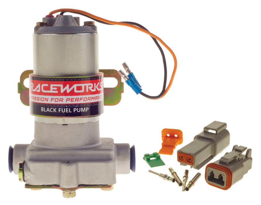 Raceworks Black Pump 530Lph@Freeflow; Max Pressure 14Psi; E85/Methanol Safe