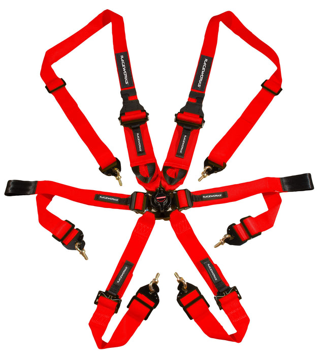 Red 6Point Cam Lock Harness, Fia Approved, Hans 2-3In Belts, Bmh & She