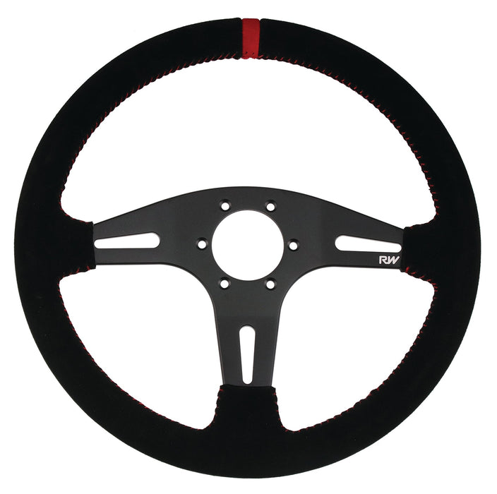 350mm Suede Steering Wheel Flat With Red Stitching