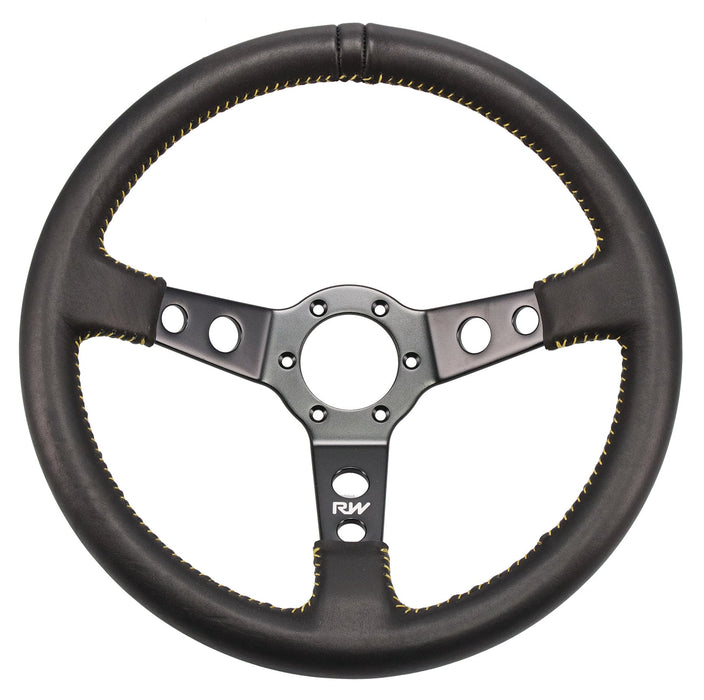 350Mm Leather Steering Wheel Dished With Yellow Stitching